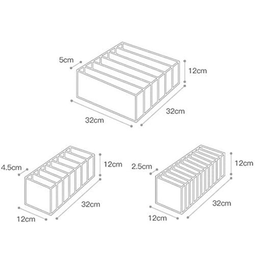 Opbevaringsboks til undertøj, 3-pak, hvid, foldbar, nylon 2