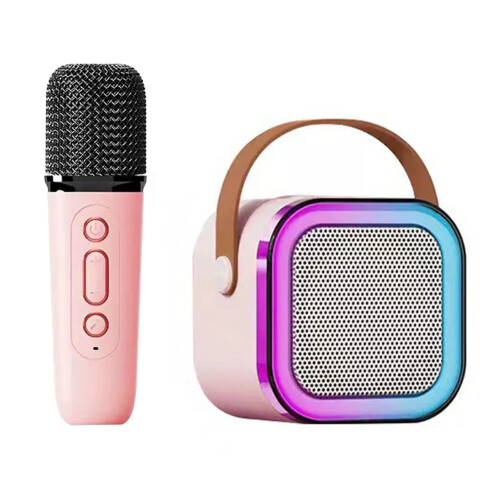 Macchina Karaoke Portatile Rosa con Microfono Wireless & Effetti Luminosi 1
