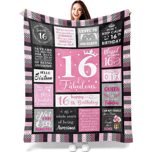 Sweet16Gifts για κορίτσια – Κουβέρτα γενεθλίων 90x100 εκ., συμβατή με διακοσμήσεις για τα
