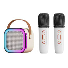 Mini Karaoke Machine 2 Mic Wireless White Portable