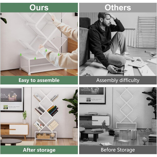 9-Tier Corner Bookshelf White Folding No Installation 2