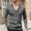 Ανδρικό Μονόχρωμο Πλεκτό Ζακέτα με V-Neck, Σχέδιο Ζακάρ, Μακρυμάνικο Πουλόβερ, 1