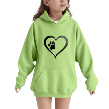 Moletom com capuz folgado para meninos e meninas de 5 a 15 anos, com estampa de coração e pata, mangas raglan e bolsos, ideal para o outono e