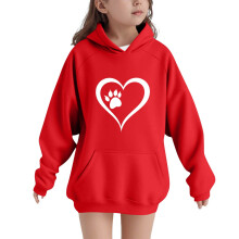 Moletom com capuz folgado para meninos e meninas de 5 a 15 anos, com estampa de coração e pata, mangas raglan e bolsos, ideal para o outono e