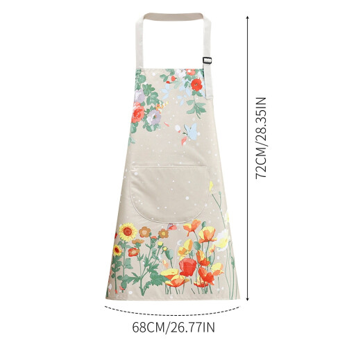 Schwarze Küchenschürze mit Blumenmuster für Damen mit Tasche 2