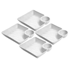 Ensemble de 4 plateaux de service en plastique blanc pour les fĂŞtes et la maison