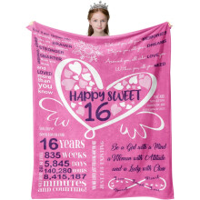 Koc Sweet16Blanket – prezent dla dziewczynek – 76x100 cm, na urodziny córki, siostry lub dla niej – odpowiedni dla nastolatków