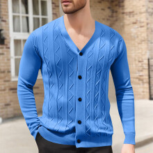 Herre Ensfarvet V-hals Strikcardigan Jacquard-mønster Langærmet Sweaterfrakke Blødt Uldblandingsstof Afslappet Daglig Pendlingsstil