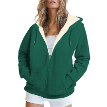 Geansaí le hoodie lomra tarraingthe le sreangán do mhná, geansaithe le zipper, seaicéid fhada-mhuinchille ócáideacha, geansaí le pócaí.