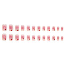 (Jelly Glue Model) Sweet Short Fake Nails - Red Heart Style