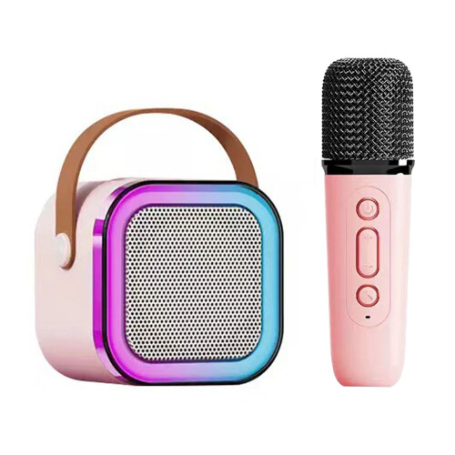 Macchina Karaoke Portatile Rosa con Microfono Wireless & Effetti Luminosi
