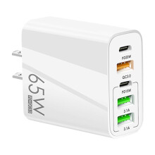 Cargador rápido de 65 W para teléfonos móviles, 3,1 A Tipo-C QC y PD, cargador multipuerto USB de 5 puertos para EE. UU./Reino Unido/UE —