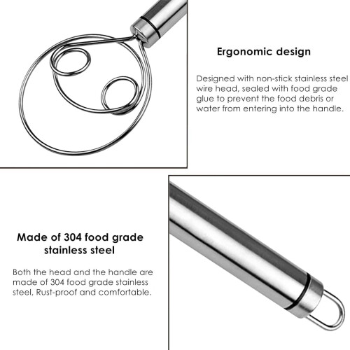 2Pcs Danish Dough Whisk Stainless Steel Tools for Bread, Pastry or Pizza 2