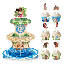 Moana-Themed 3-Tier Cupcake Stand with Toppers & Wrappers – Cardboard Dessert Tower for Party Decor