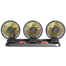 Ventilador eléctrico multifuncional de tres cabezales con interfaz USB y viento fuerte.