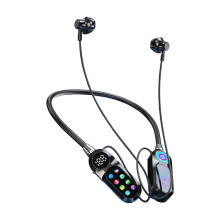Bluetooth 5.49 Hörlurar med Halsband - ANC Brusreducerande LED-skärm 100H Uppspelning Karaoke-läge med TF-kortplats och Röstväxlare (Svart)