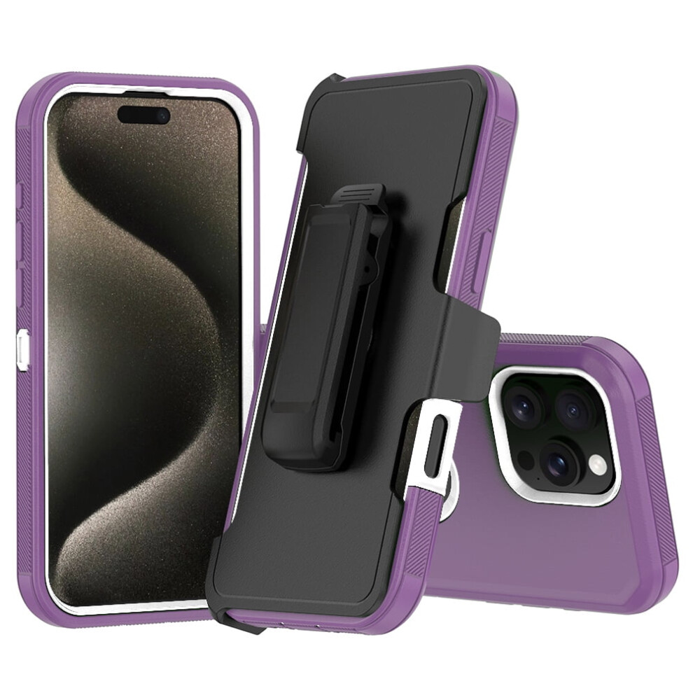 Case With Belt Clip For Compatible With Iphone 16 Pro Max Heavy Duty Shockproof Dustproof Phone Case, Purple/ White White,Purple 9152228704459