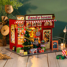 Christmas Candy House DIY Wooden Model – LED Light-Up Puzzle Kit for Holiday Gift & Tabletop Decor