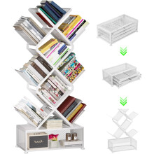 9-Tier Corner Bookshelf White Folding No Installation