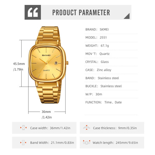 Τετράγωνο αναλογικό ρολόι χαλαζία, λουράκι από ανοξείδωτο ατσάλι, μινιμαλιστικό 1