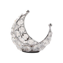 Sparkling Candle Holder with Crystal Practical Moon Shape Candlesticks Metal Candle Stand Pair for Dining Table