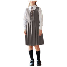 Girls Gray Jumper Dress Set Preppy School Uniform 3-Piece