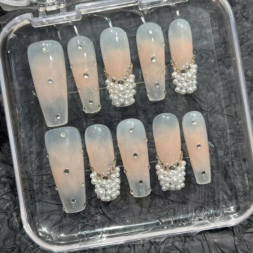 Dachuang Beauty (S) Pearl Gradient Fake Nails - Durable & Comfortable