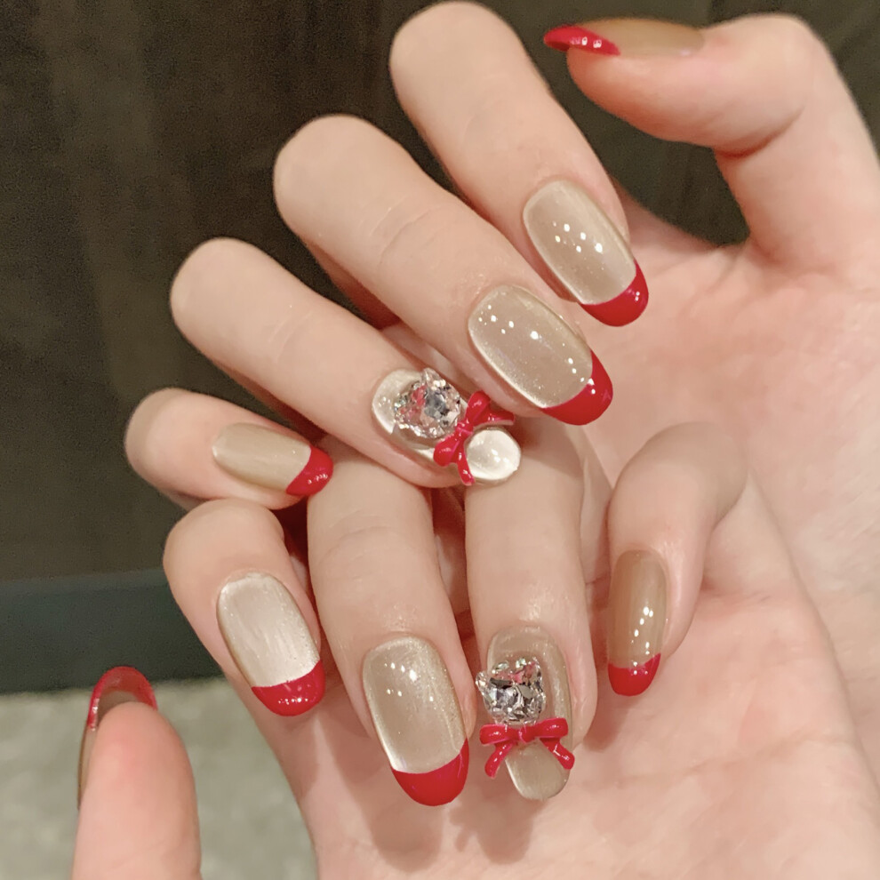Dachuang Beauty (200) 10Pcs French Red Tip Fake Nails - Salon Supply