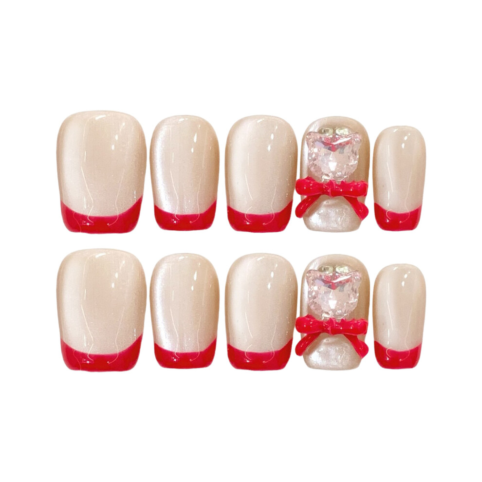 Dachuang Beauty Red (201) 10Pcs French Tip Fake Nails - Salon Supply