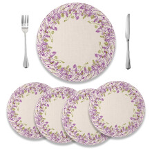 Purple floral round placemats set of 4, 15 inch