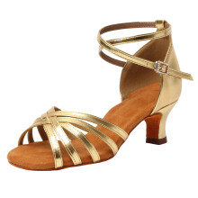 Gold Women's Latin Dance Shoes, Mid Heel (1.97"), Soft Sole, Cotton-Polyester, Textured, Comfortable – Size 37