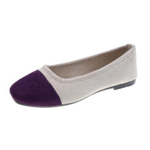 Purple Women's Casual Flat Shoes Round Toe Color Block