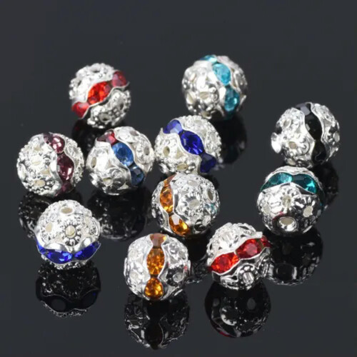 Silver Plated Crystal Rhinestones 8mm Round 20pcs 1