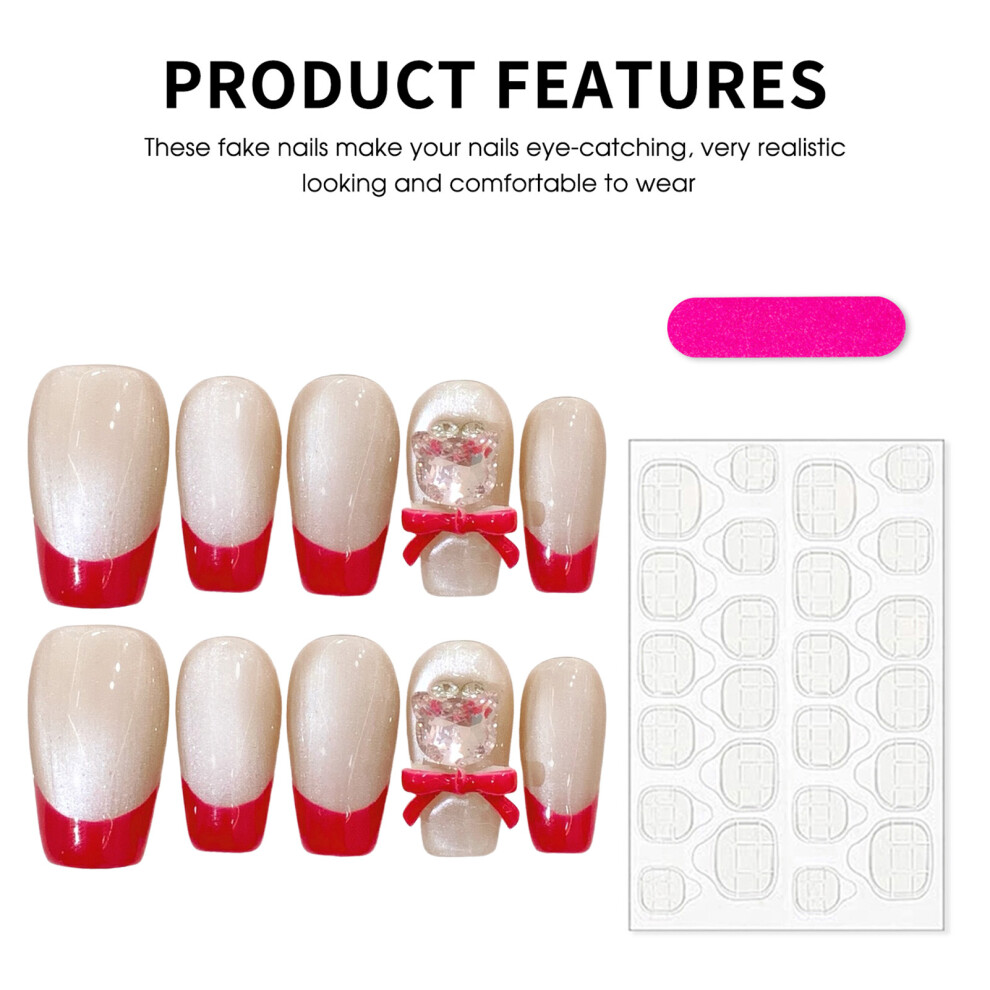 Dachuang Beauty (2008) 10Pcs French Red Tip Fake Nails - Salon Supply