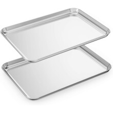 Baking Sheet Set of 2 - Stainless Steel Cookie Sheet Baking Pan, Size 9 x 7 x 1 inch, Non Toxic & Heavy Duty & Mirror Finish & Rust Free & Easy Clean