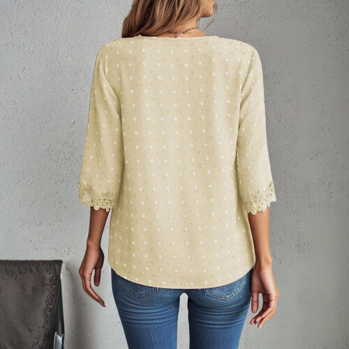 Women's V-Neck Flowy Blouse Three-Quarter Sleeves 2
