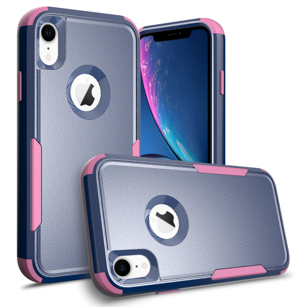 Compatible With Apple Compatible With Iphone Xr Heavy Duty Defender Case, Hybrid Rugged Shockproof Cover For Compatible With Iphone Xr,Navy + Pink 9170372294947