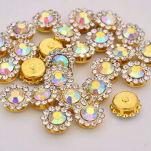 50 Gold Bling Crystal Rhinestone Pearl Flatback Buttons 9mm 11mm Wedding Crafts-Clear AB +Cold in 11mm