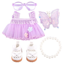 Purple Doll Clothes Set with Butterfly Headwear Necklace