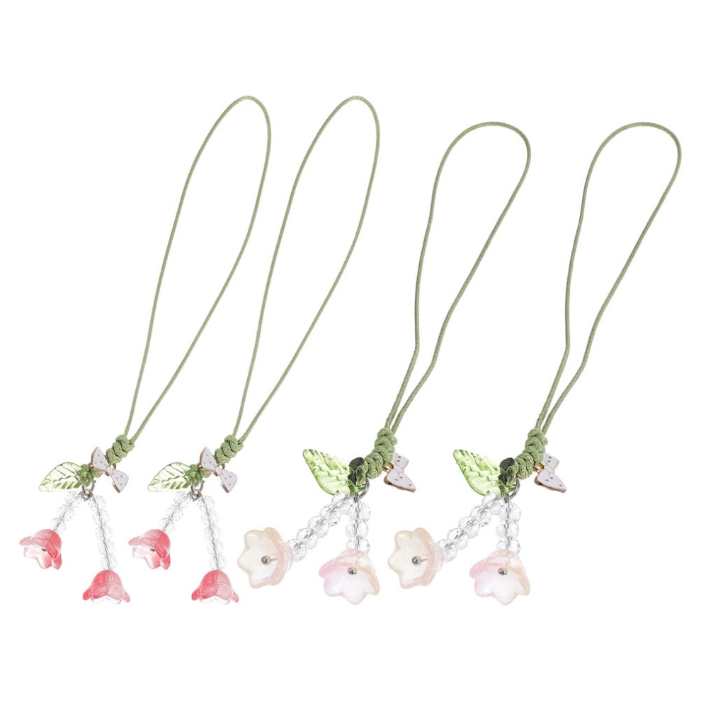 Tulip Flower Phone Charm With Bow Design For Cell Phone Assorted Color Elegant Alloy Acrylic 4Pcs 9152228701120