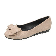 Khaki Womens Casual Shoes Slip On Flat Shoes Bow Knot Detail Soft Sole Lightweight Comfortable Flock Fabric 1Pc Size 41 Eu