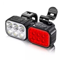 USB Rechargeable Bike Light Set – 50LM Headlight & Taillight, IPX5 Waterproof, 6 Modes, 12H Runtime, Compatible with Helmet/Mountain/Road Bikes