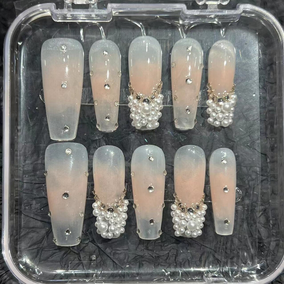 Dachuang Beauty (M) Pearl Gradient Fake Nails - Durable & Comfortable