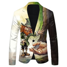 Business Men's Sport Coat Blazer Mens St Patricks Day 3D Digital Printed Lightweight Business Suit Jacket for Formal Wear