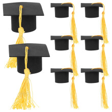 8 piezas de adornos amarillos con borlas para birretes de graduación para pasteles y decoración de birretes de graduación en forma de mini birrete.