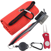 Golf Towel Microfiber Waffle Pattern Golf Brush Tool Kit With Club Groove Cleaner Golf Divot Repair Tool Golf Accessories