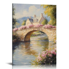 Pink Flower Bridge Canvas Wall Art, Canvas Prints Wall Art for Living Room Bathroom Bedroom Office, Art Print Painting for Home Decorations - 12x16in