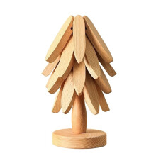 Natural Tree Trivet Set - 4 Bamboo Trivets & 1 Stand Like a Christmas Tree, Decorative Bamboo Trivets
