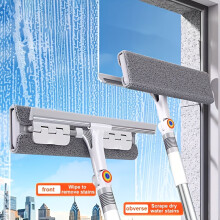 2-in-1 Window Scraper Mop w/ Double Squeegee, 125.6" Telescopic Handle & 4 Microfiber Pads – No Ladder Outdoor Cleaner, Reusable Gift – Compatible