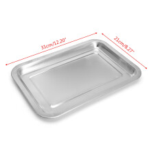 Stainless Steel Rectangular Plate Barbecue Grilled Fish Tray BBQ Food Container Silver Tone